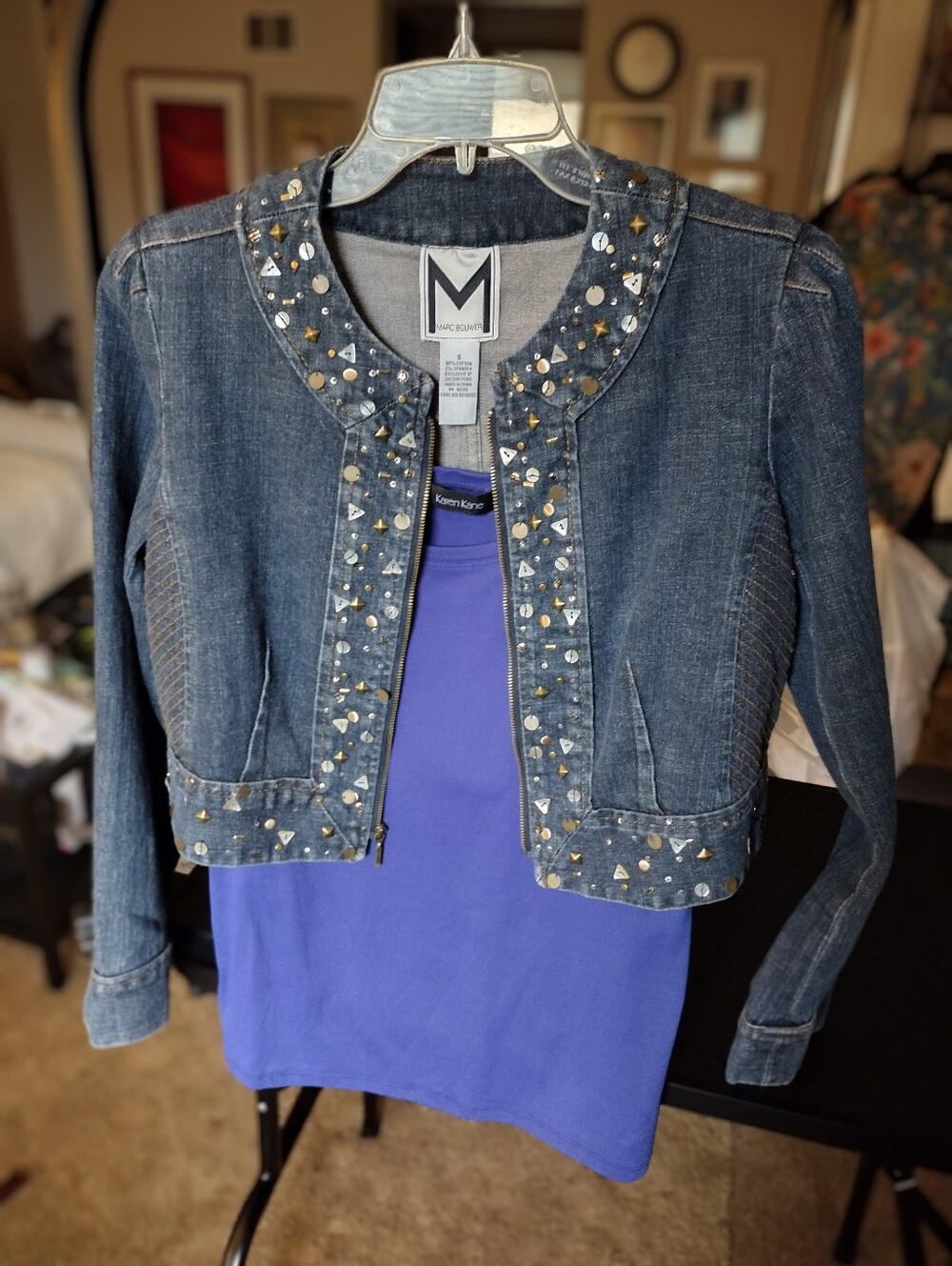 NWT M by Marc Bouwer Embellished Cropped Denim Jacket QVC Size S